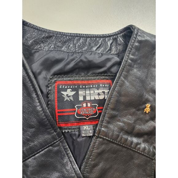 First Manufacturing Leather Vest XL Biker Motorcycle Club Riding Snap Taffeta - Picture 16 of 16